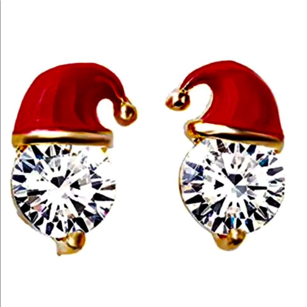 Santa hat zircon earrings